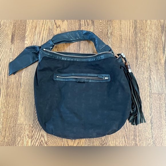 Black leather Gucci slouchy bamboo jungle hobo with tassel - Picture 7 of 14